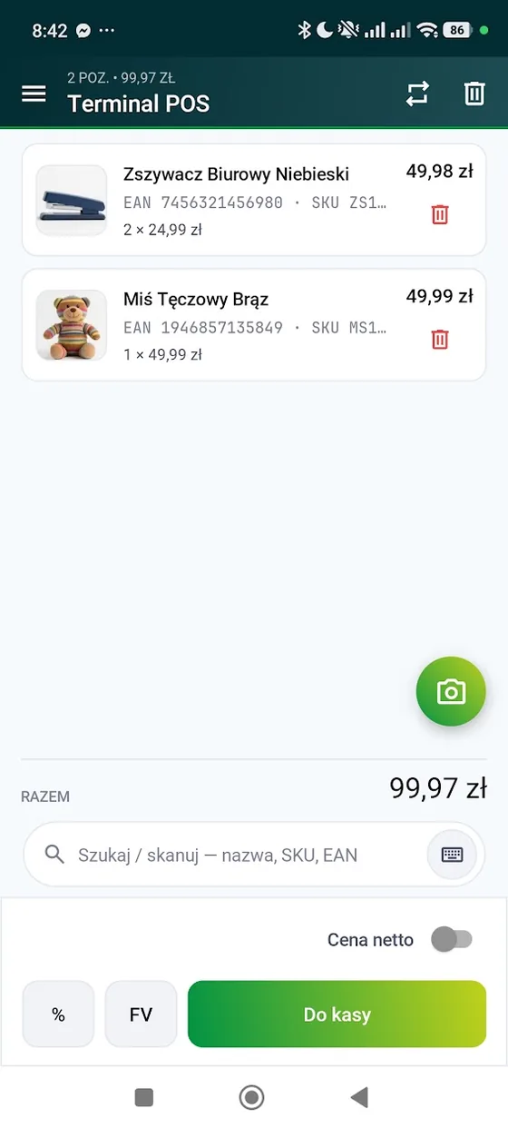 AB Scan - terminal POS z koszykiem sprzedaży i sumą do zapłaty